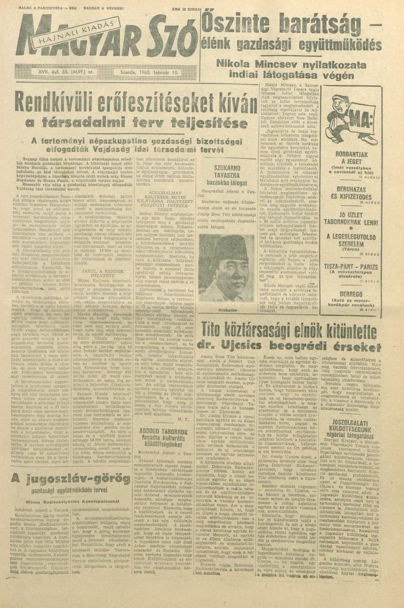 Magyar Szó, 17. évf. 1960. február 10. 33. sz. 1–20. oldal
