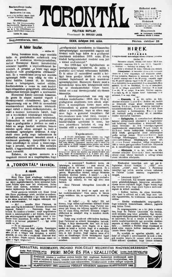Torontál, 39. évf. 1910. október 28. 246. sz.