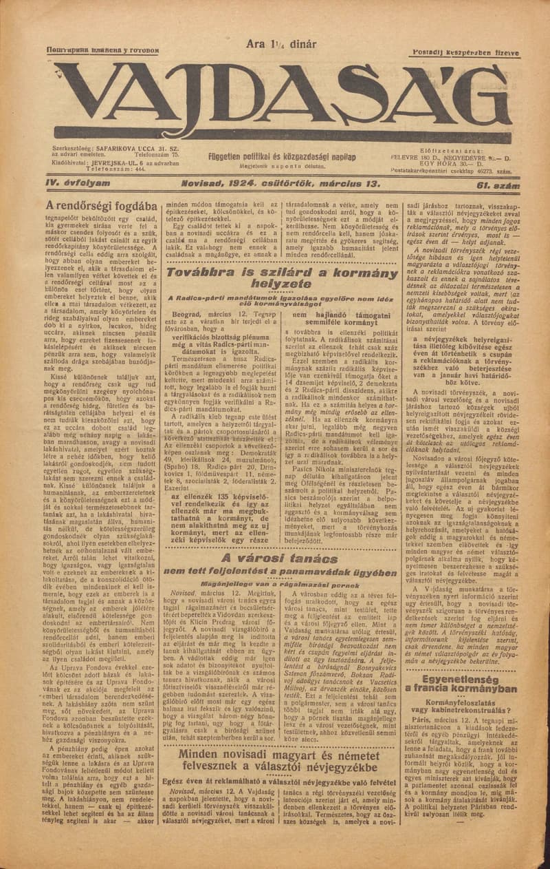 Vajdaság, 4. évf. 1924. március 13. 61. sz.