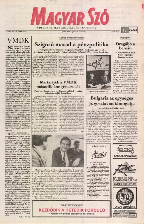 Magyar Szó, 48. évf. 1991. április 21. 109. sz. 1–32. oldal