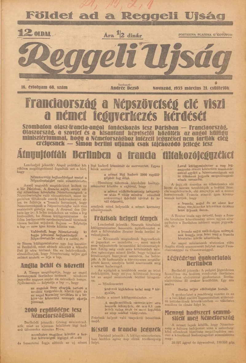 Reggeli Újság, 16. évf. 1935. március 21. 68. sz.