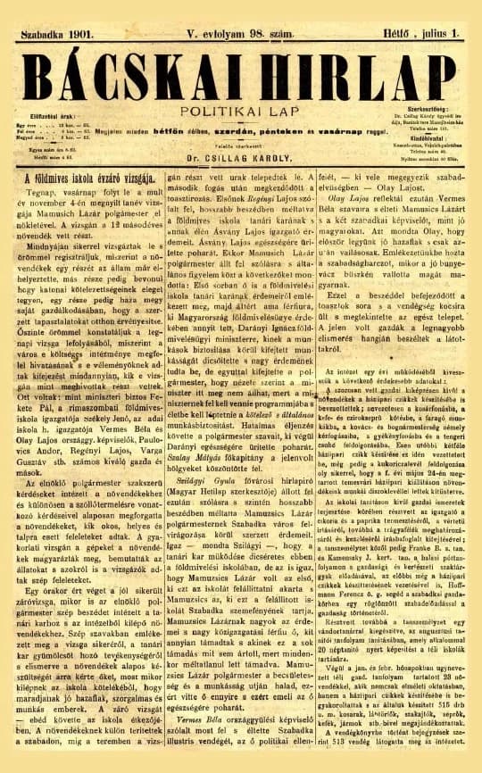Bácskai Hirlap, 5. évf. 1901. június 30. 98. sz.