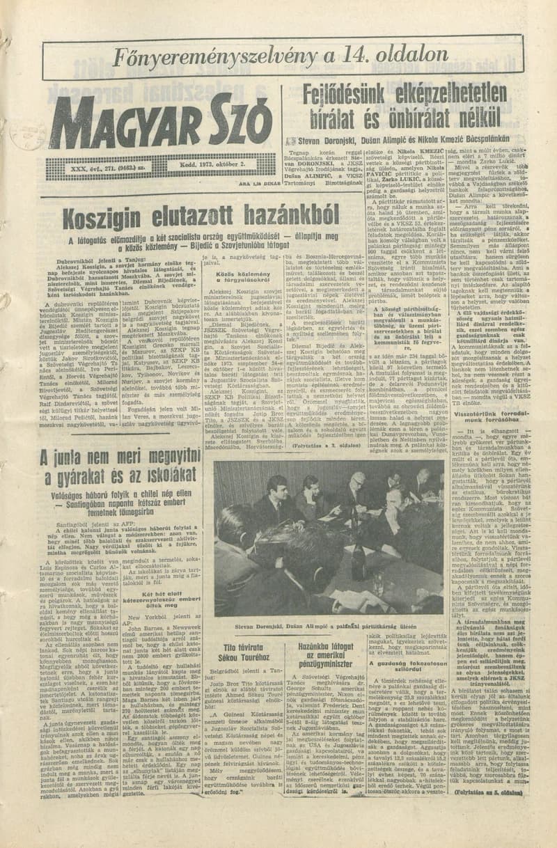 Magyar Szó, 30. évf. 1973. október 2. 271. sz. 1–20. oldal