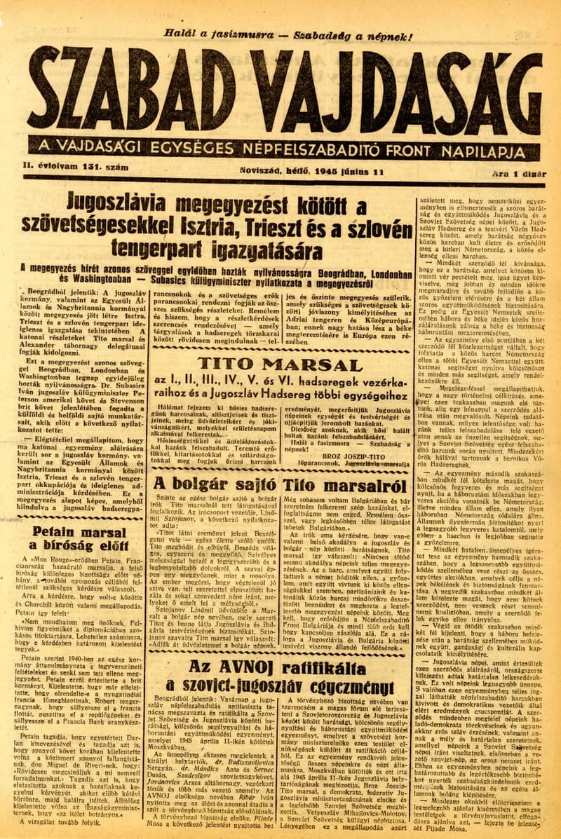 Szabad Vajdaság, 2. évf. 1945. június 11. 131. sz.