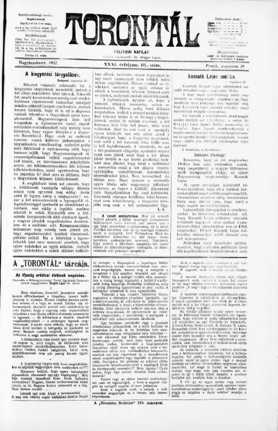 Torontál, 31. évf. 1902. augusztus 29. 197. sz.