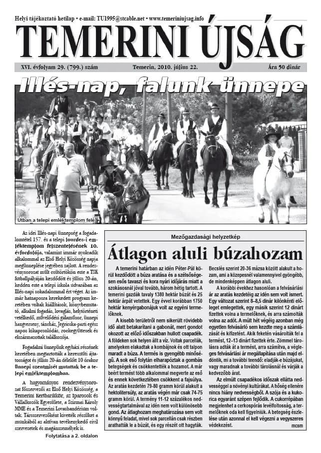 Temerini Újság, 16. évf. 2010. július 22. 29. sz.