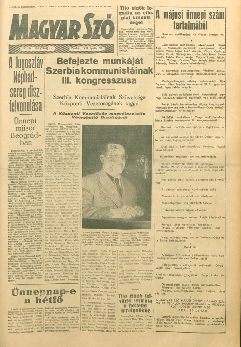 Magyar Szó, 11. évf. 1954. április 30. 116. sz. 1–8. oldal