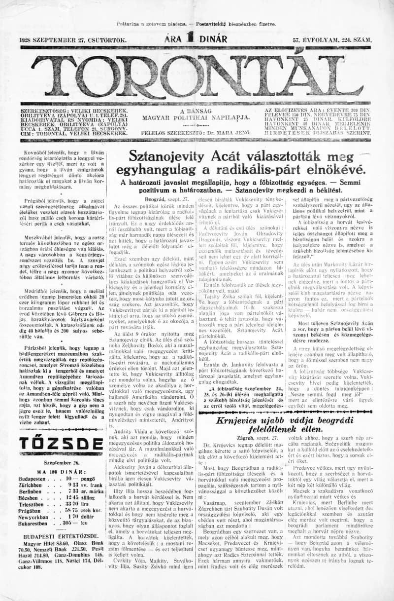 Torontál, 57. évf. 1928. szeptember 27. 224. sz.