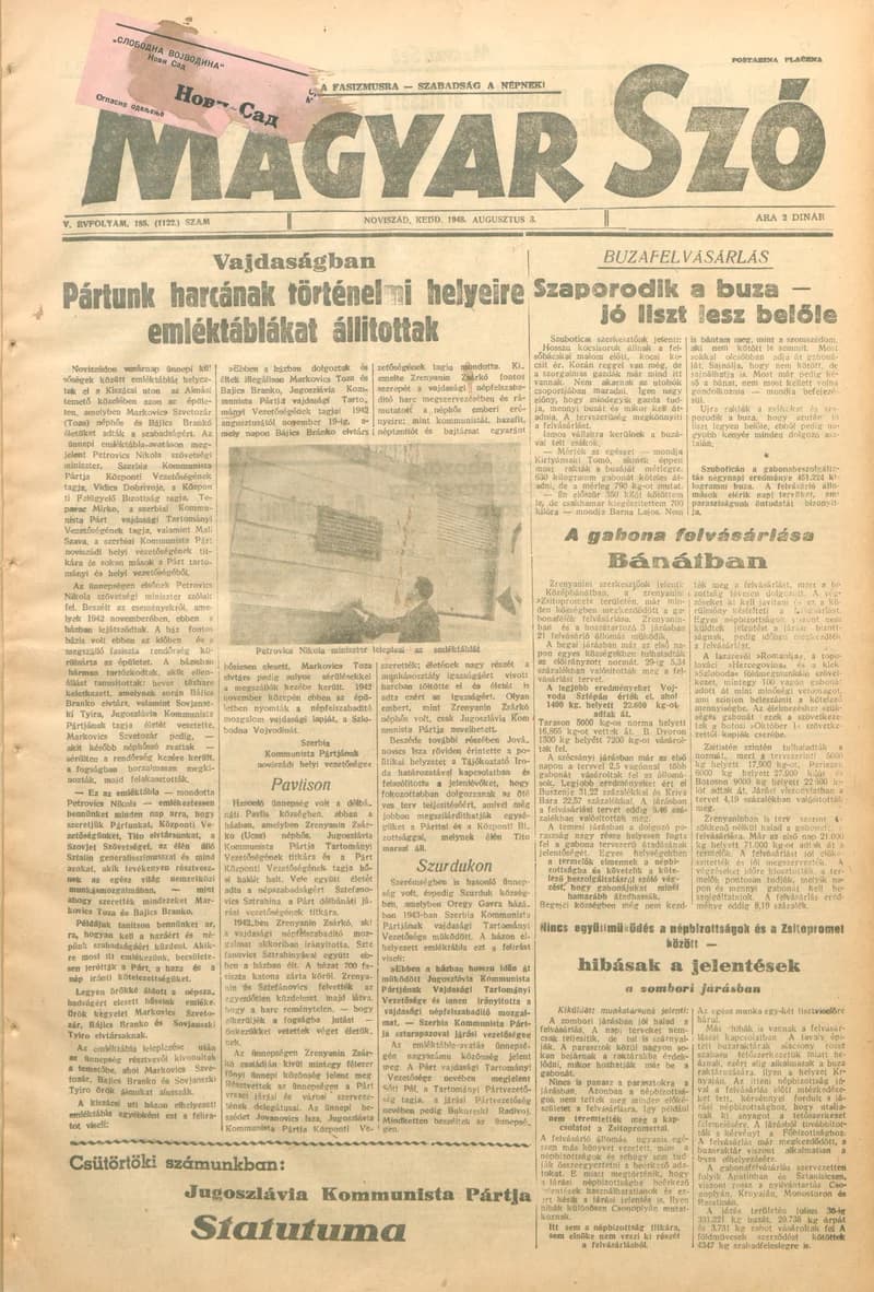 Magyar Szó, 5. évf. 1948. augusztus 3. 185. sz. 1–4. oldal