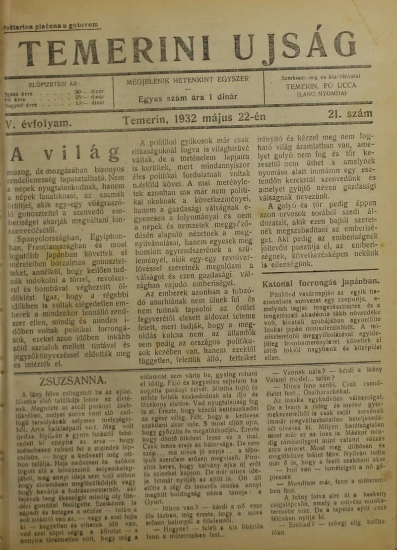 Temerini Újság 1928-1944, 5. évf. 1932. május 22. 21. sz.