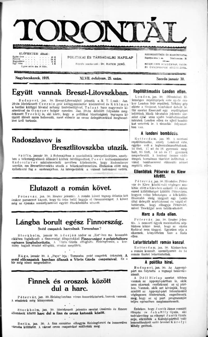 Torontál, 47. évf. 1918. január 30. 25. sz.