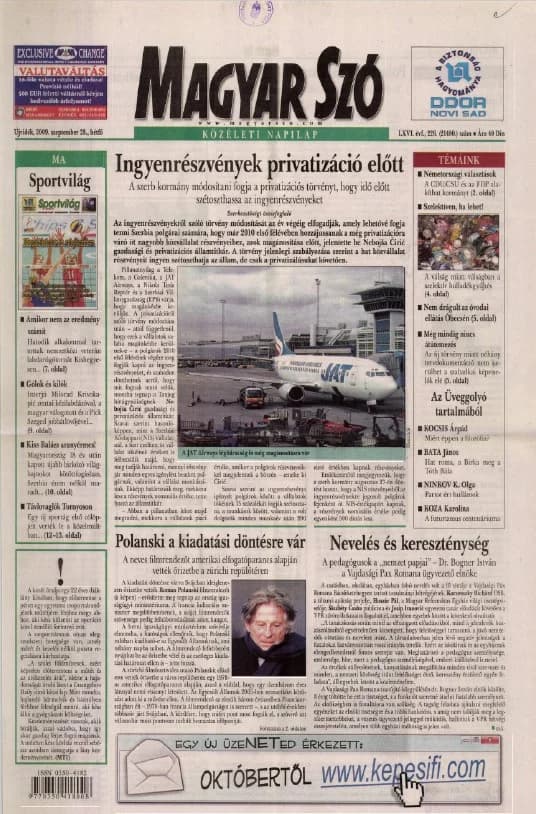 Magyar Szó, 66. évf. 2009. szeptember 28. 226. sz. 1–16. oldal