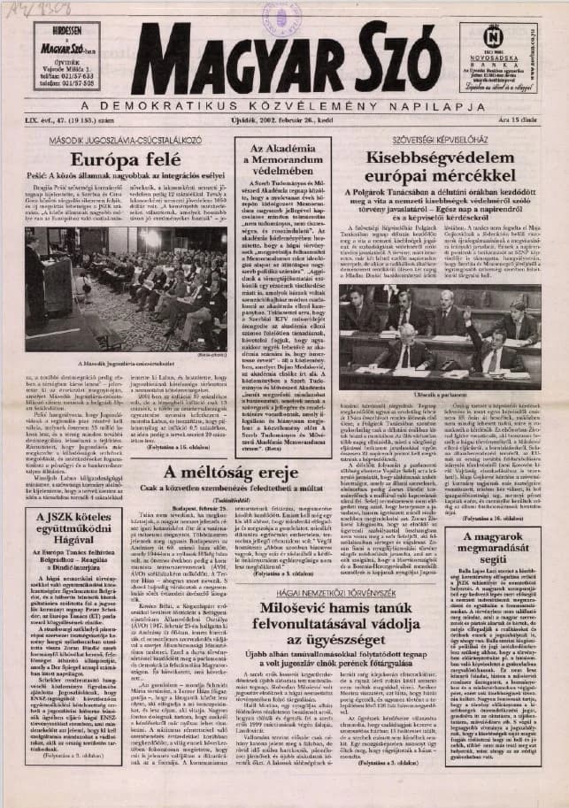 Magyar Szó, 59. évf. 2002. február 26. 47. sz. 1–16. oldal
