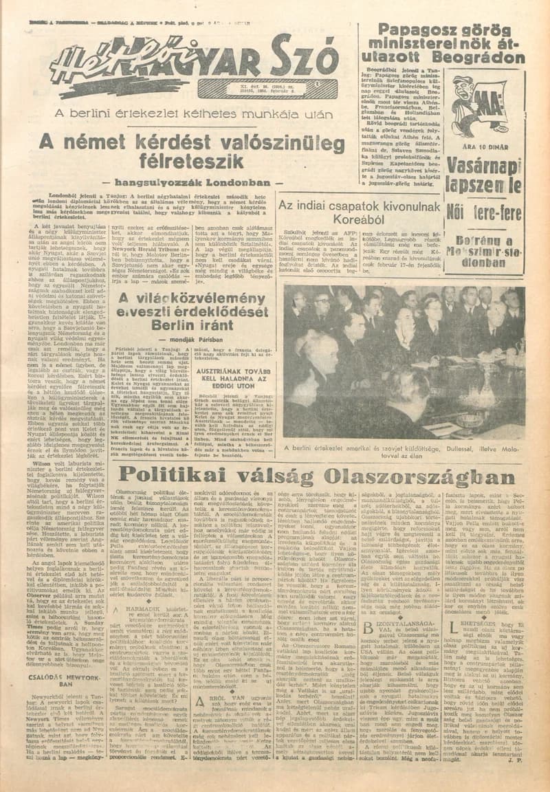 Magyar Szó, 11. évf. 1954. február 8. 36. sz. 1–6. oldal