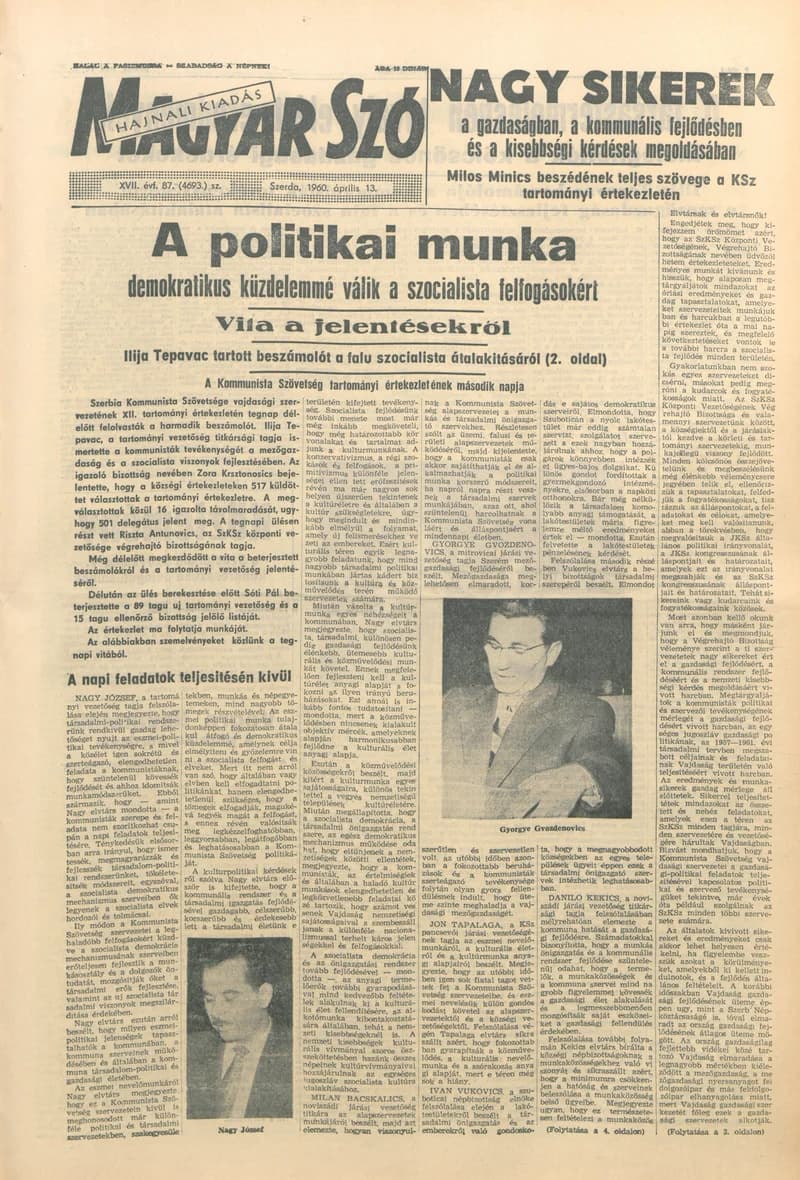 Magyar Szó, 17. évf. 1960. április 13. 87. sz. 1–20. oldal