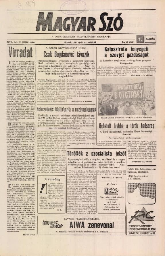 Magyar Szó, 48. évf. 1991. április 11. 99. sz. 1–16. oldal