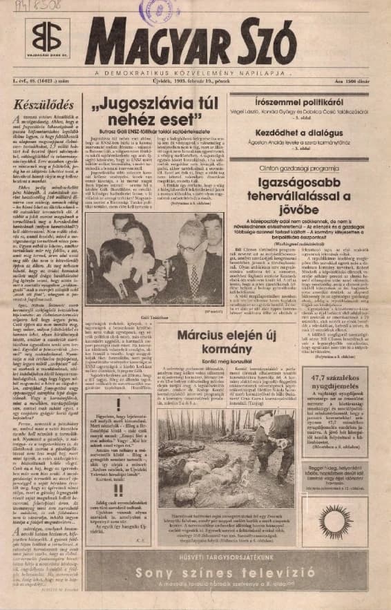 Magyar Szó, 50. évf. 1993. február 19. 48. sz. 1–16. oldal