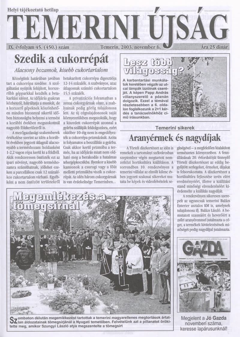 Temerini Újság, 9. évf. 2003. november 6. 45. sz.