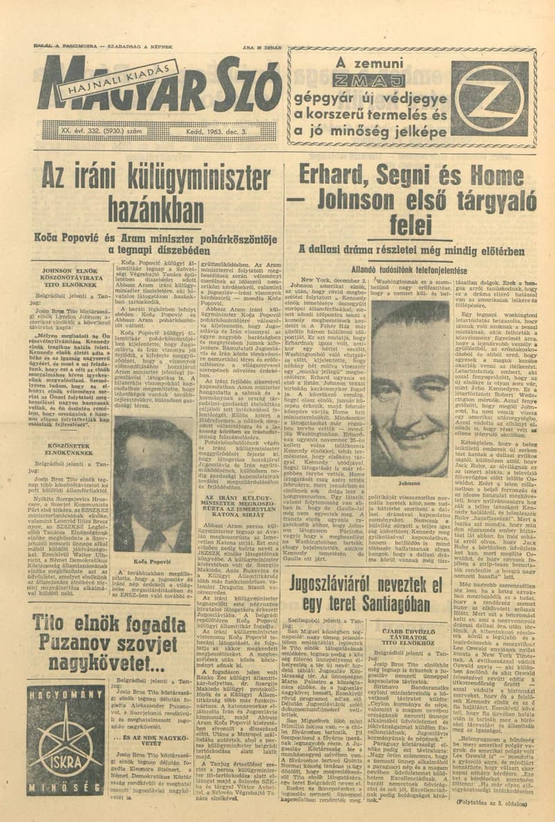 Magyar Szó, 20. évf. 1963. december 3. 332. sz. 1–16. oldal