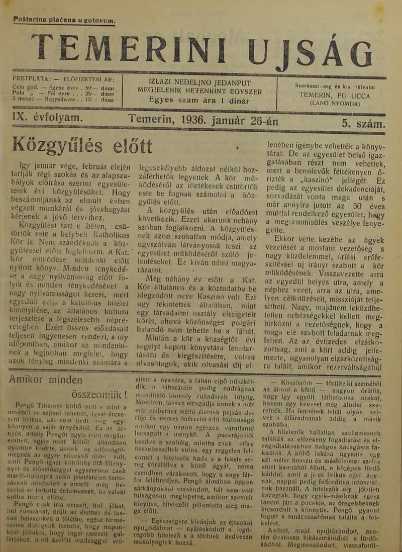 Temerini Újság 1928-1944, 9. évf. 1936. január 26. 5. sz.