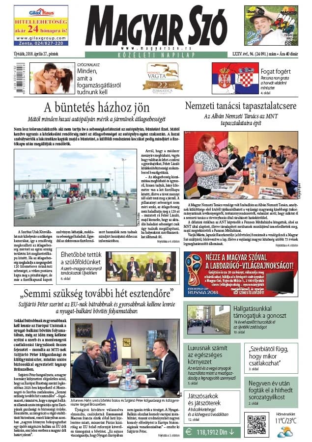 Magyar Szó, 75. évf. 2018. április 27. 96. sz. 1–16. oldal