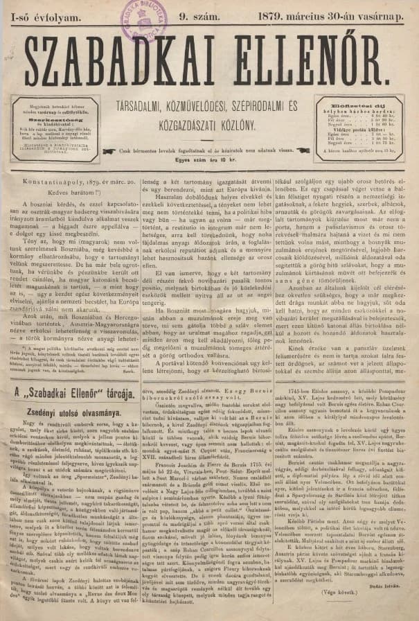 Szabadkai Ellenőr, 1. évf. 1879. március 30. 9. sz.