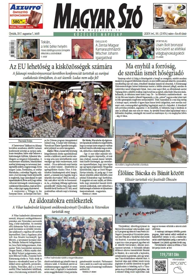 Magyar Szó, 74. évf. 2017. augusztus 7. 181. sz. 1. oldal