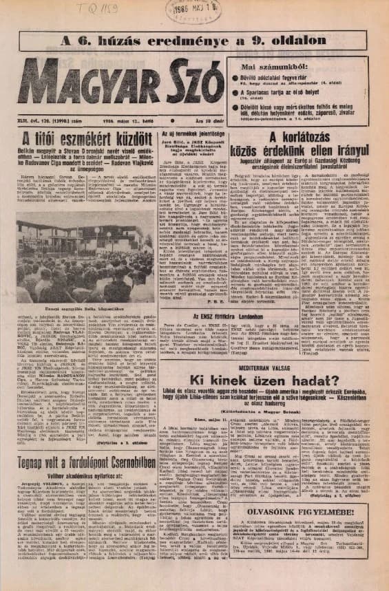 Magyar Szó, 43. évf. 1986. május 12. 128. sz. 1–28. oldal