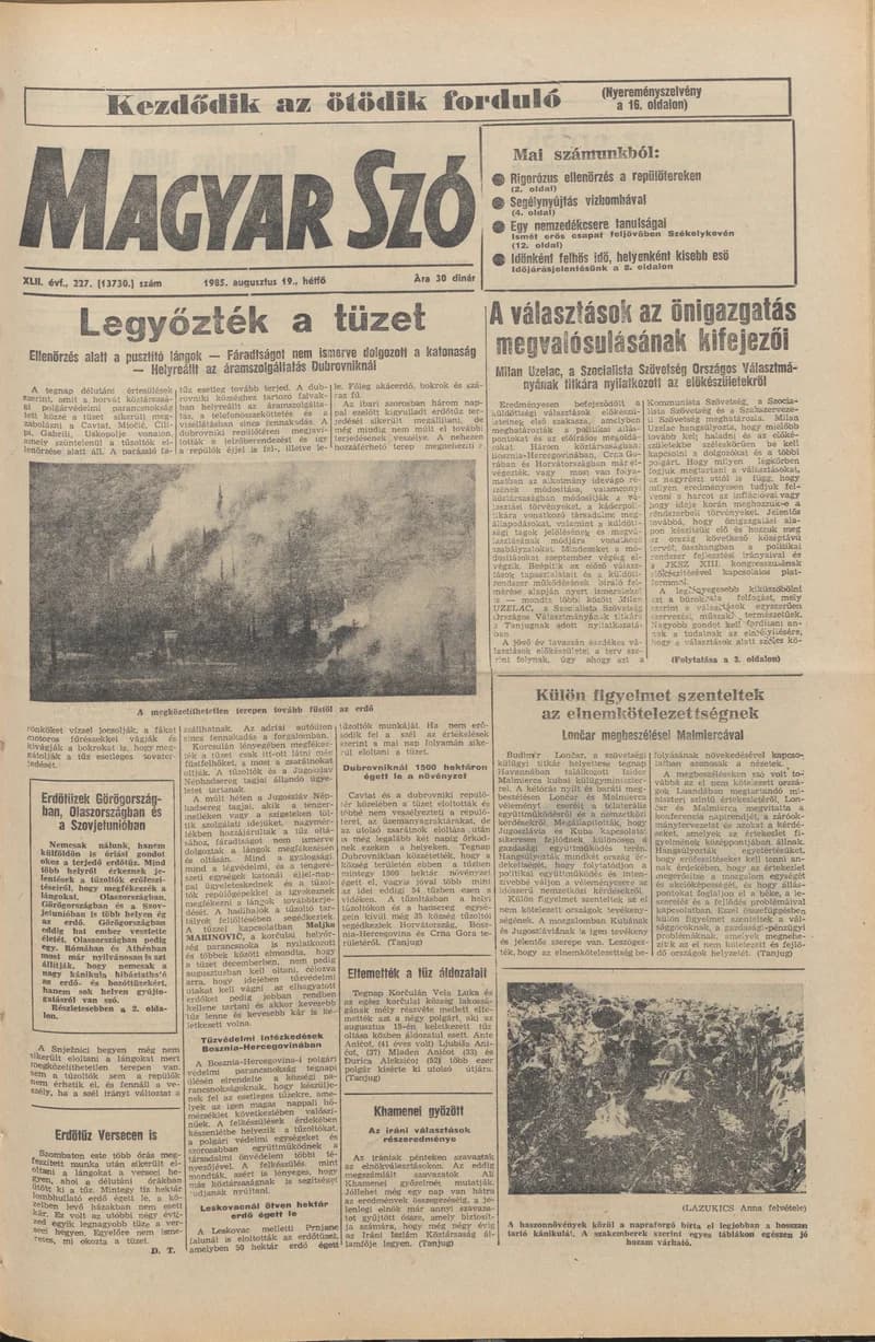 Magyar Szó, 42. évf. 1985. augusztus 19. 227. sz. 1–16. oldal