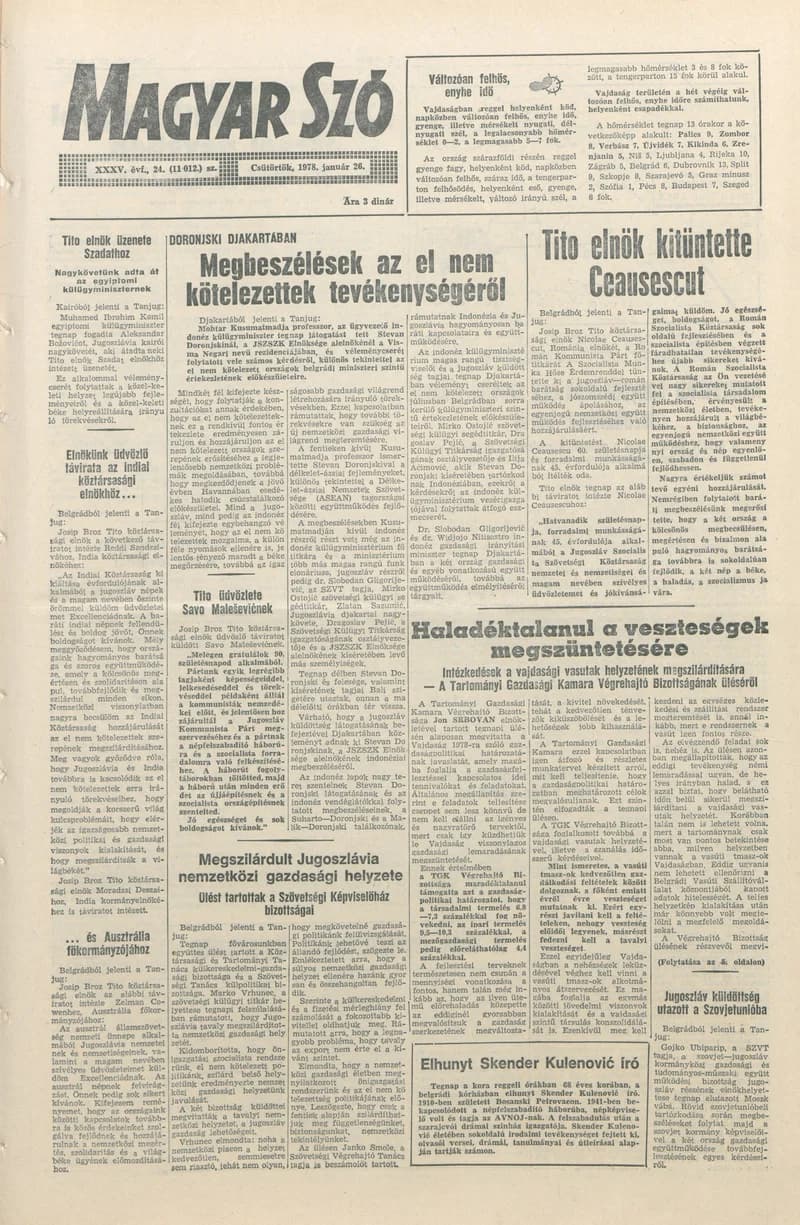 Magyar Szó, 35. évf. 1978. január 26. 24. sz. 1–20. oldal