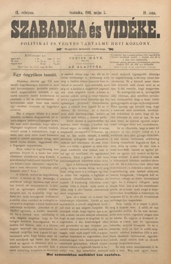 Szabadka és vidéke II, 9. évf. 1901. május 5. 19. sz.