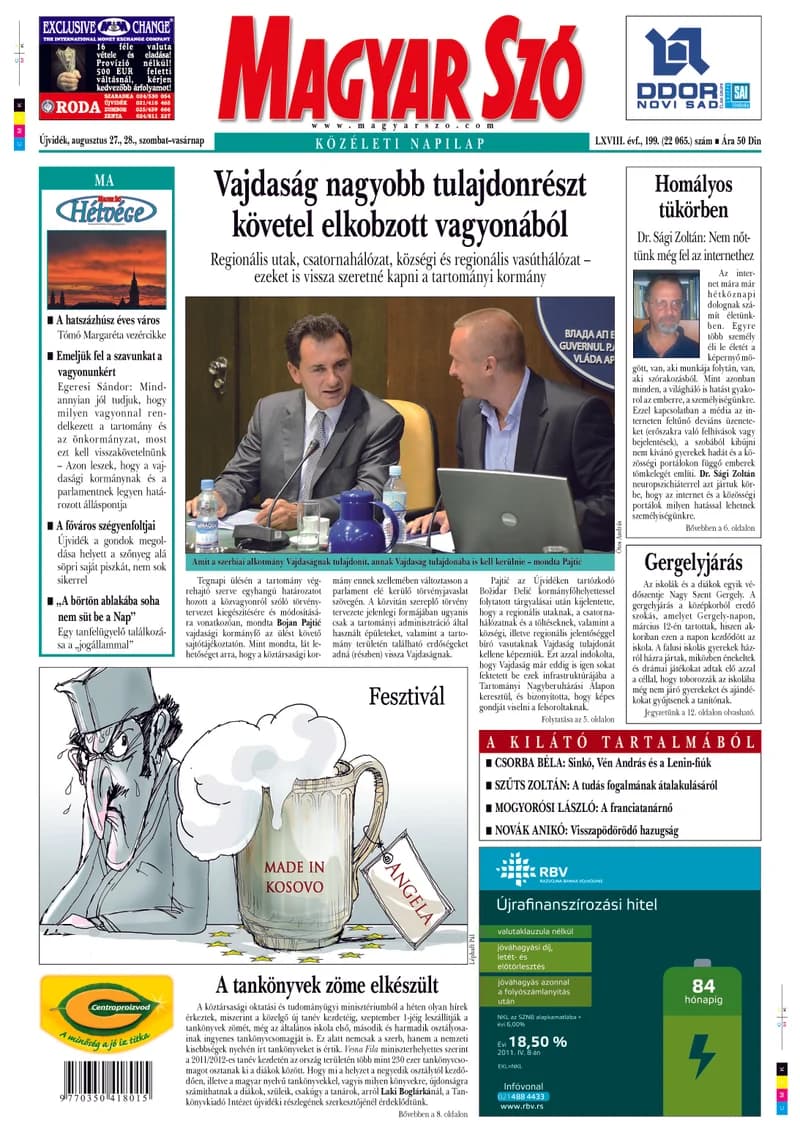 Magyar Szó, 68. évf. 2011. augusztus 27. – 28. 199. sz. 1–48. oldal