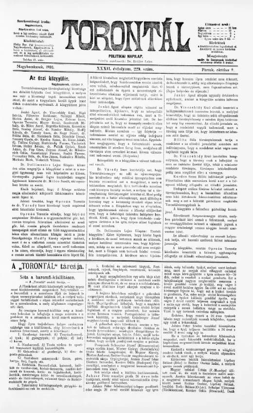 Torontál, 32. évf. 1903. október 9. 229. sz.