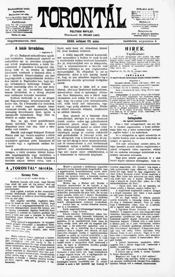 Torontál, 39. évf. 1910. augusztus 4. 176. sz.