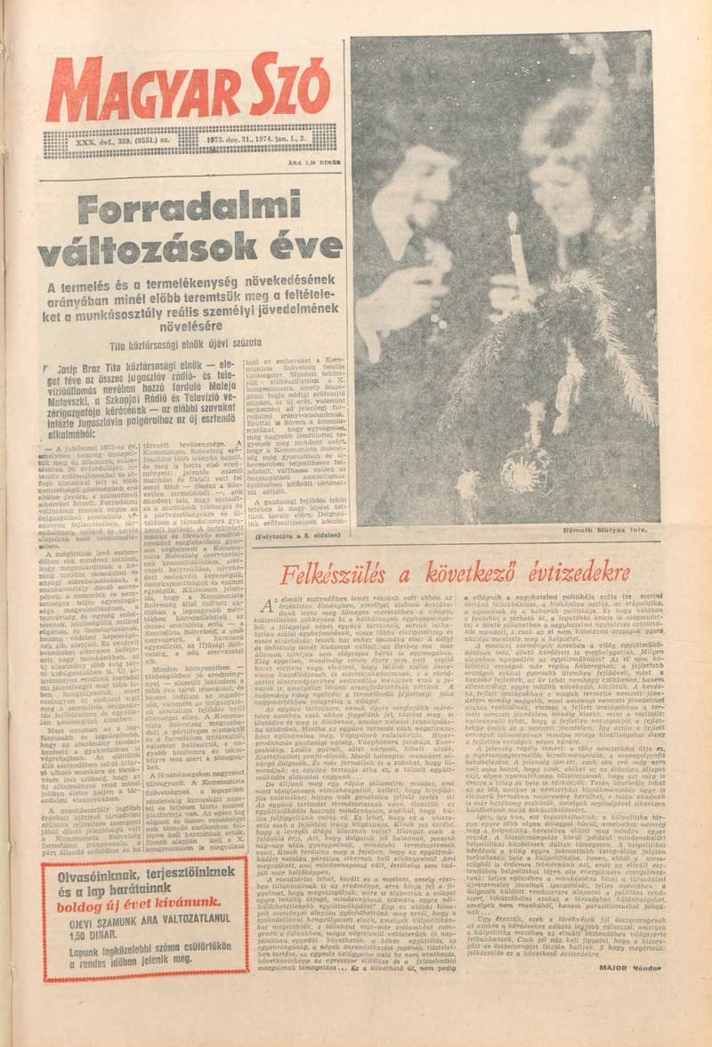 Magyar Szó, 30. évf. 1973. december 31. 359. sz. 1–60. oldal