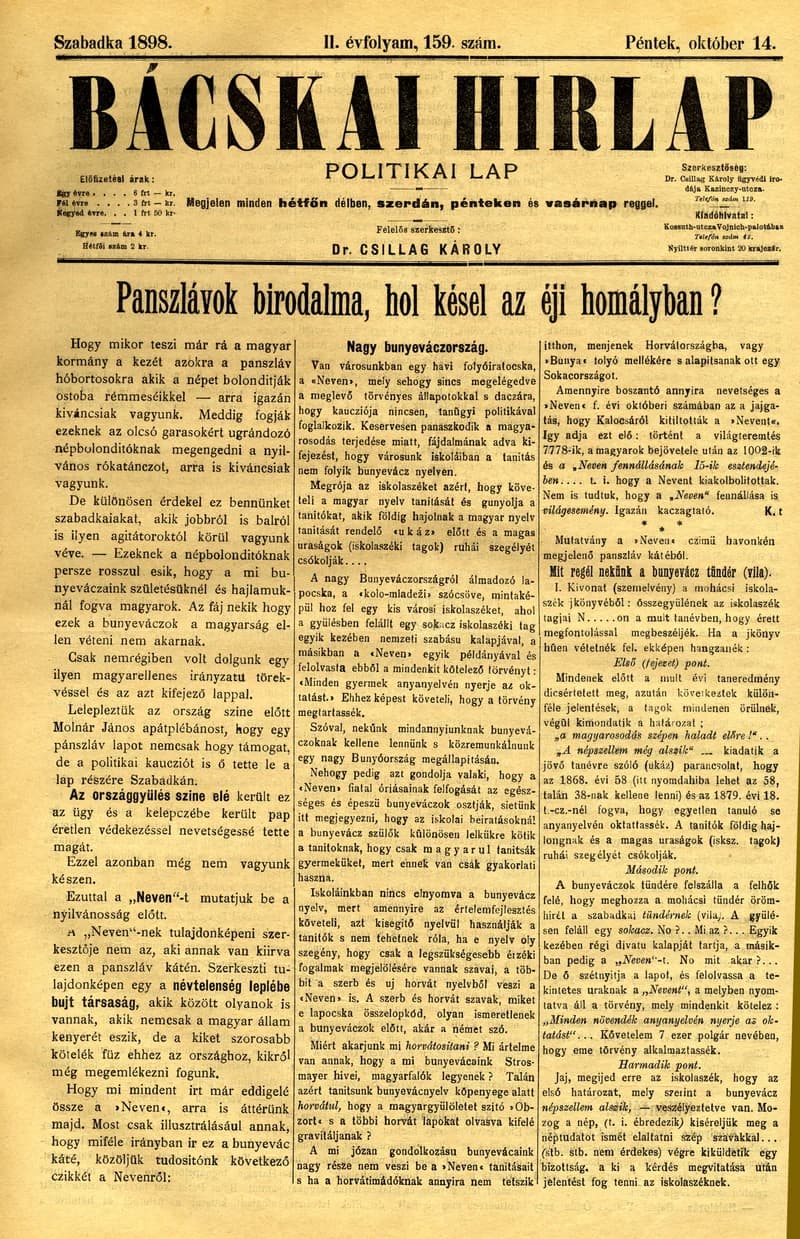 Bácskai Hirlap, 2. évf. 1898. október 14. 159. sz. 1–4. oldal