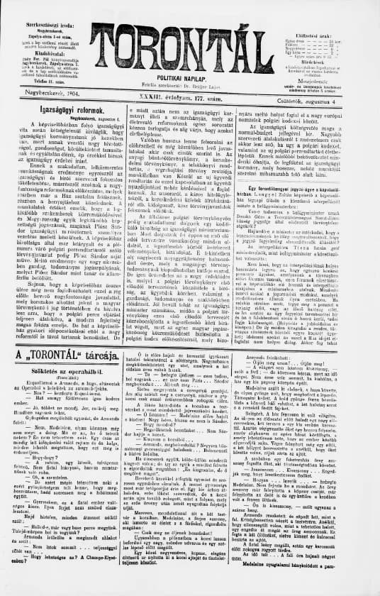 Torontál, 33. évf. 1904. augusztus 4. 177. sz.
