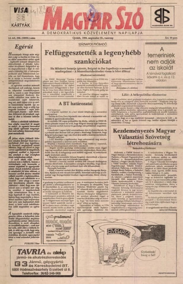 Magyar Szó, 51. évf. 1994. szeptember 25. 206. sz.