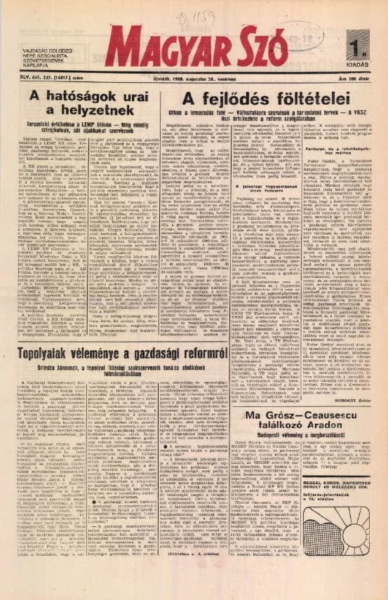 Magyar Szó, 45. évf. 1988. augusztus 28. 237. sz.