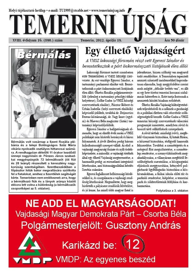Temerini Újság, 18. évf. 2012. április 19. 16. sz.