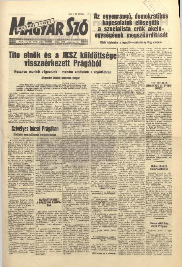 Magyar Szó, 25. évf. 1968. augusztus 12. 221. sz. 1–12. oldal