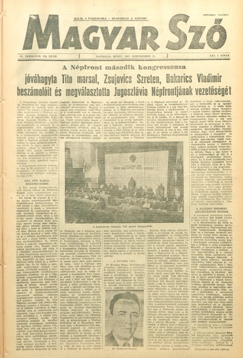 Magyar Szó, 4. évf. 1947. szeptember 29. 239. sz. 1–6. oldal