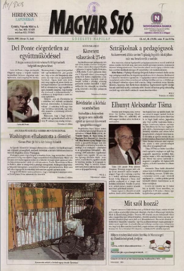 Magyar Szó, 60. évf. 2003. február 18. 40. sz. 1–16. oldal