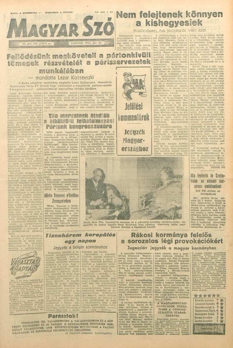 Magyar Szó, 9. évf. 1952. október 30. 259. sz. 1–10. oldal