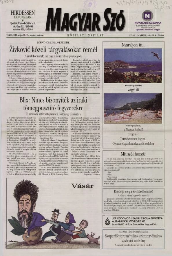 Magyar Szó, 60. évf. 2003. május 17. – 18. 115. sz. 1–32. oldal