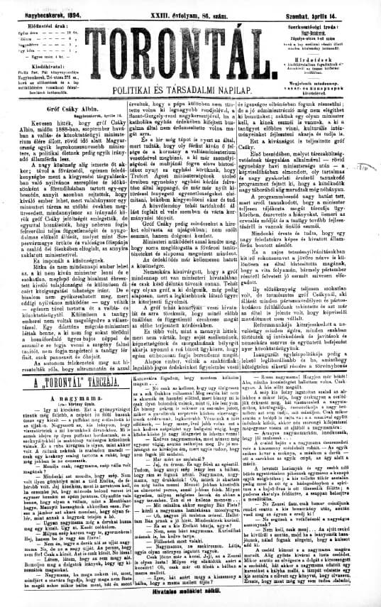 Torontál, 23. évf. 1894. április 14. 86. sz.