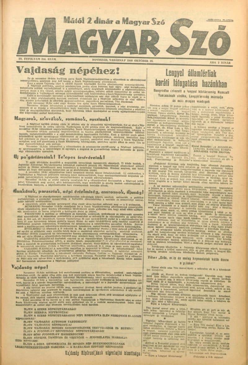Magyar Szó, 3. évf. 1946. október 20. 250. sz.