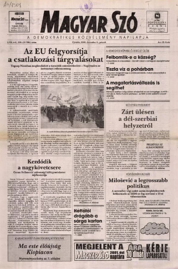 Magyar Szó, 57. évf. 2000. december 8. 289. sz. 1–16. oldal