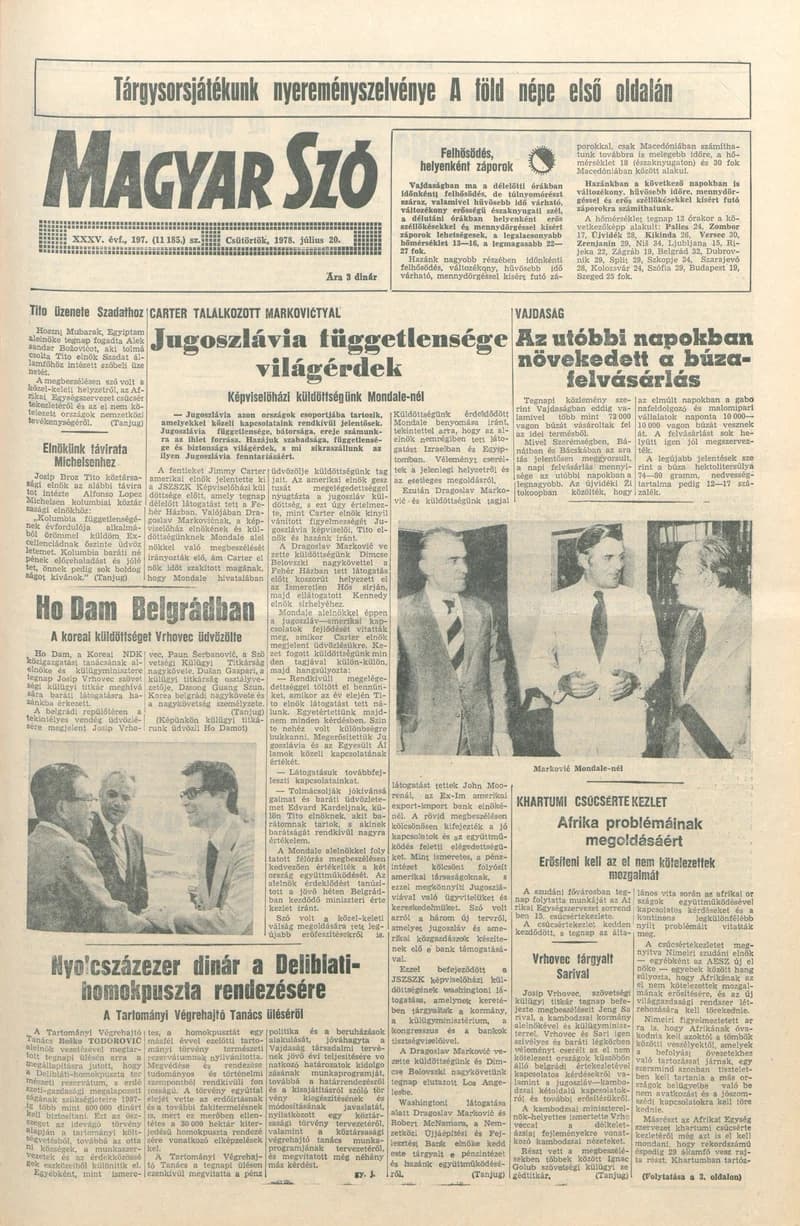 Magyar Szó, 35. évf. 1978. július 20. 197. sz. 1–16. oldal