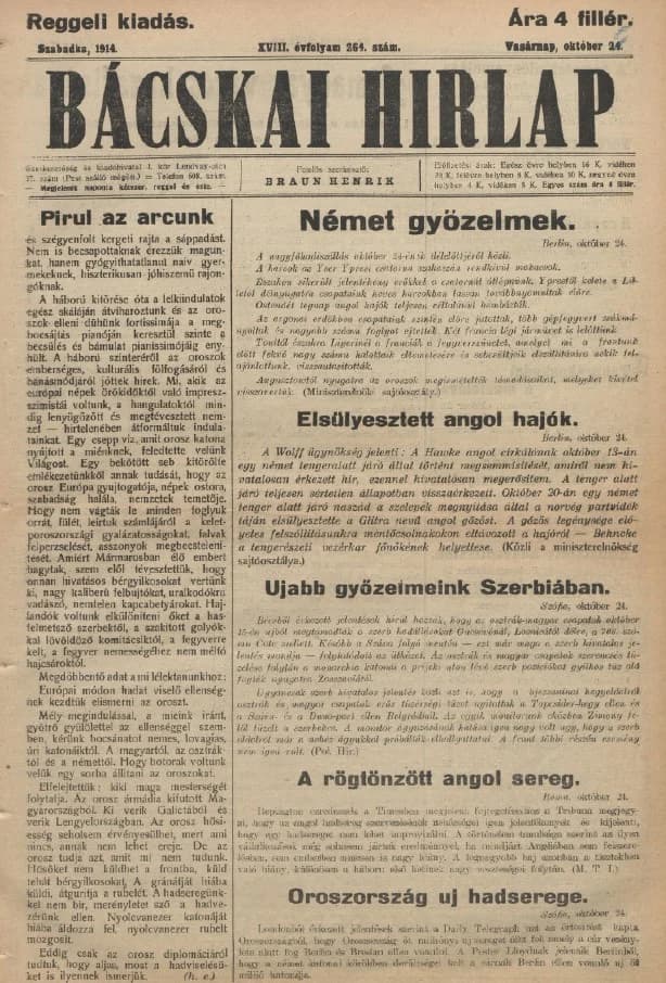 Bácskai Hirlap, 18. évf. 1914. október 24. 264. sz.